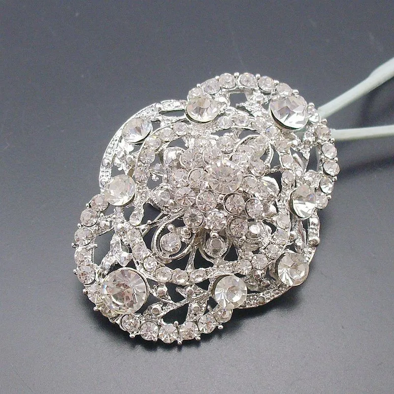 1 Piece Fashion Women Rhodium Plated Rhinestone Crystal Vintage Oval Bridal Wedding Collar Brooch Pin New Item No.: BH7654