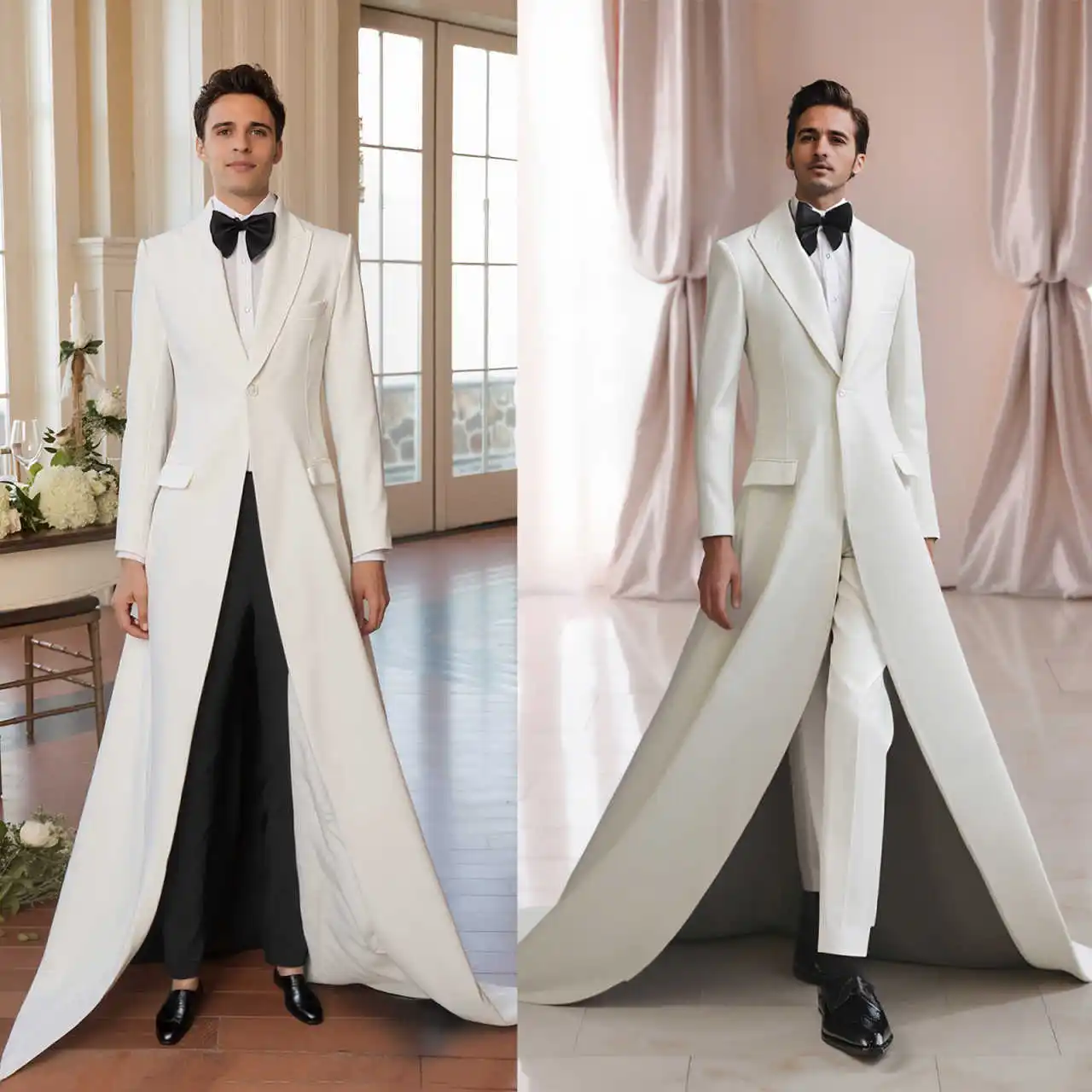 

Minimalist Wedding Groom Long Suits Tuxedos 3 Pieces Single Breasted Prom Formal Banquet Clothing Customized