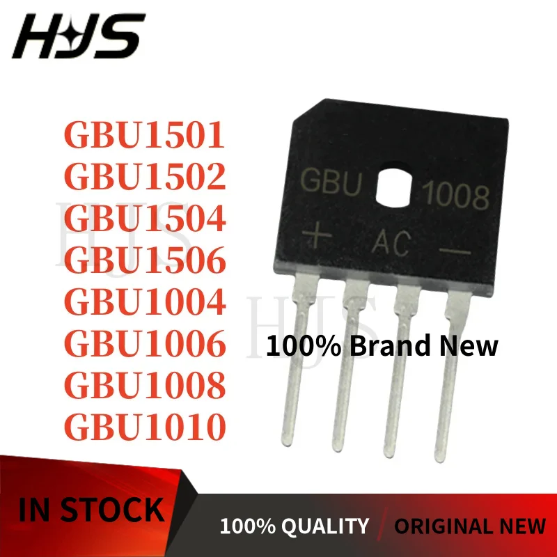 10PCS 100% NEW and Quality GBU1501 GBU1502 GBU1504 GBU1506 GBU1004  GBU1006  GBU1008  GBU1010 Rectifier bridge stack flat bridge