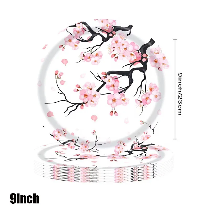 Neues Rosa Kirschblüten Einweggeschirr, Pappteller, Becher, Servietten, Tischdecken, Strohhalme, Hochzeits-, Geburtstagsparty-Zubehör – Detail 3