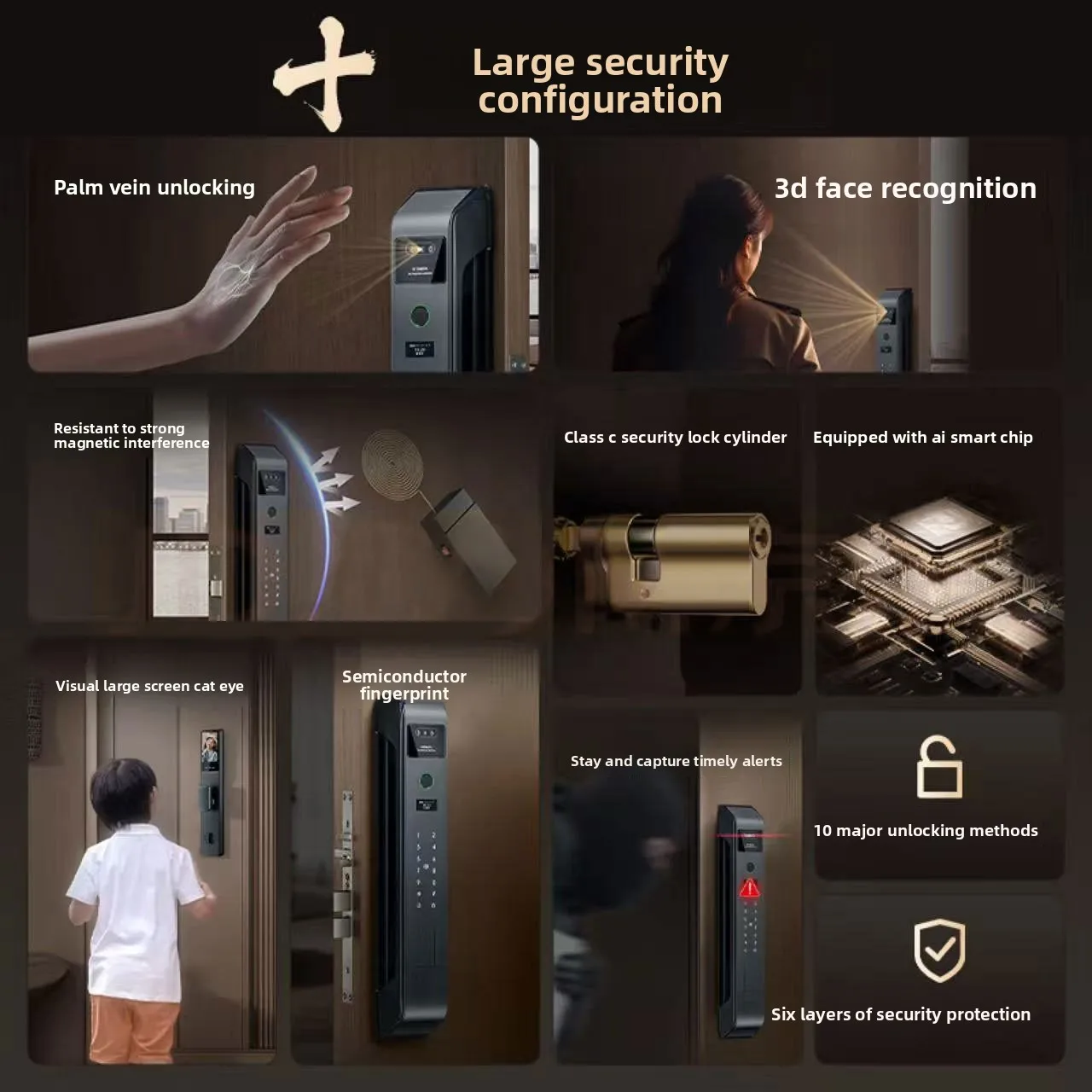 3D facial recognition smart door lock password lock fingerprint  intercom smart  monitoring
