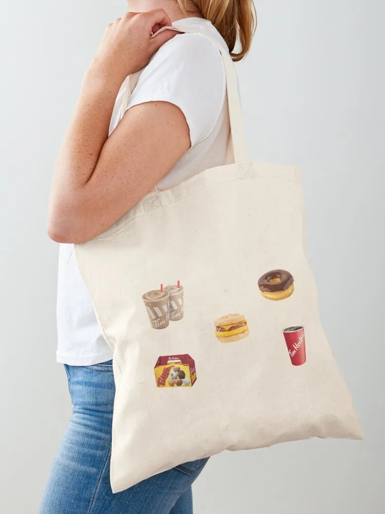 

Большая многоразовая сумка-шоппер из холщовой ткани Tim Hortons с принтом и набором стикеров, портативная сумка для покупок