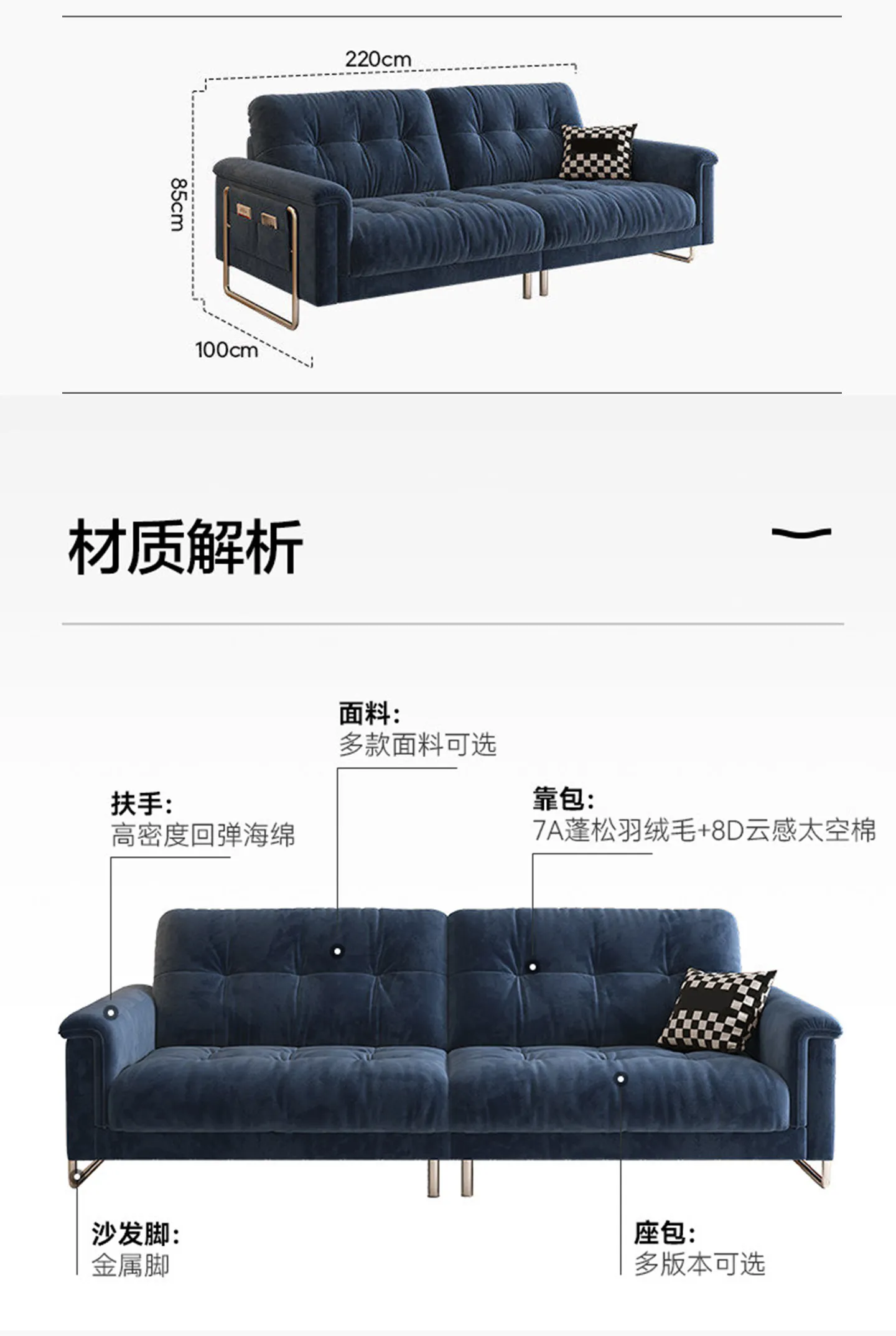 Down Filled Woven Fabric Sofa Cotton Linen Removable Washable Cover Cloud Seat Medieval Style Living Room Furniture