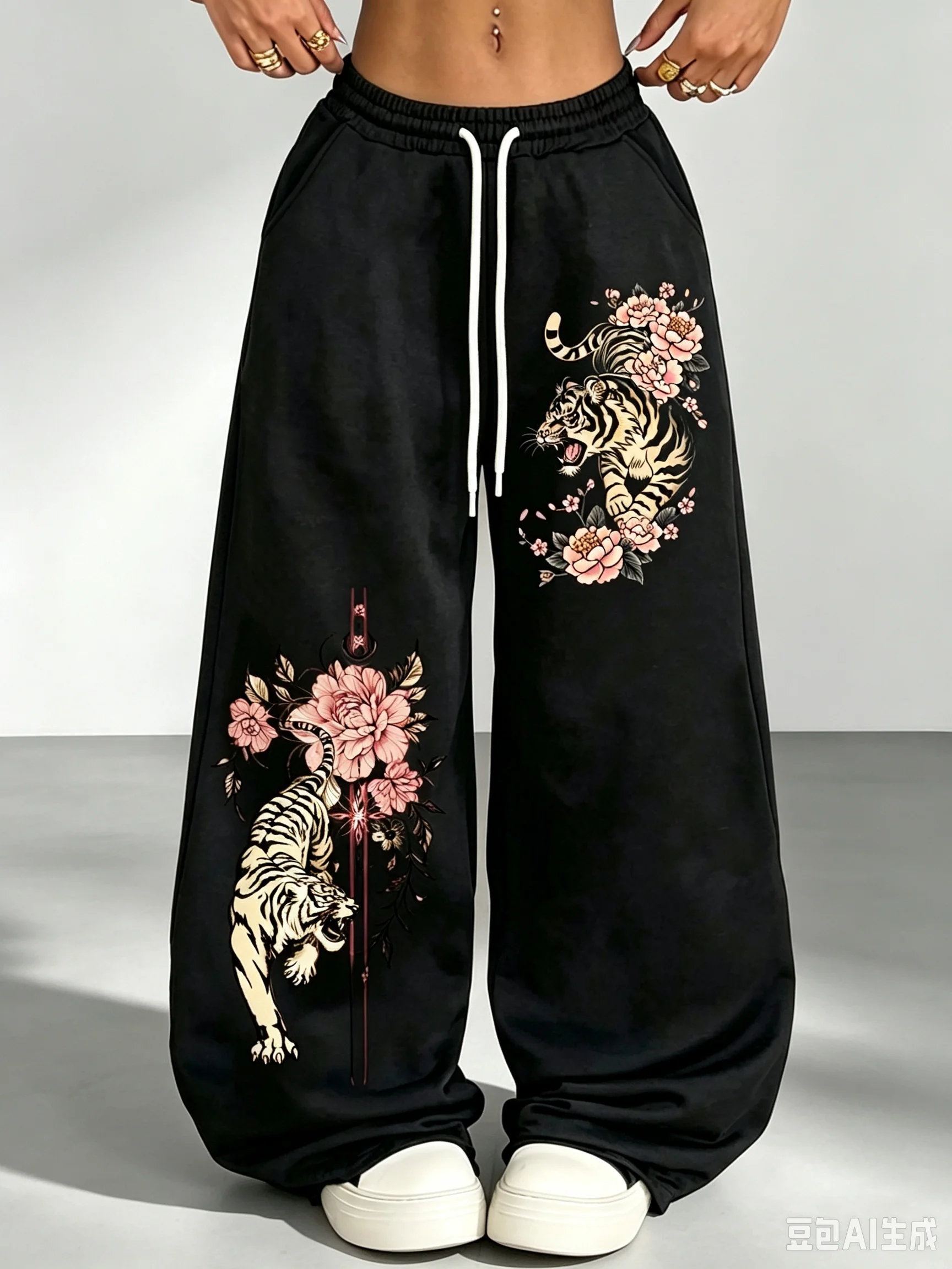 New Arrival Peony Floral Oriental Art Print Unisex Jogger Straight‑Leg Pants for Streetwear Hip Hop Festival Daily Casual Outfit