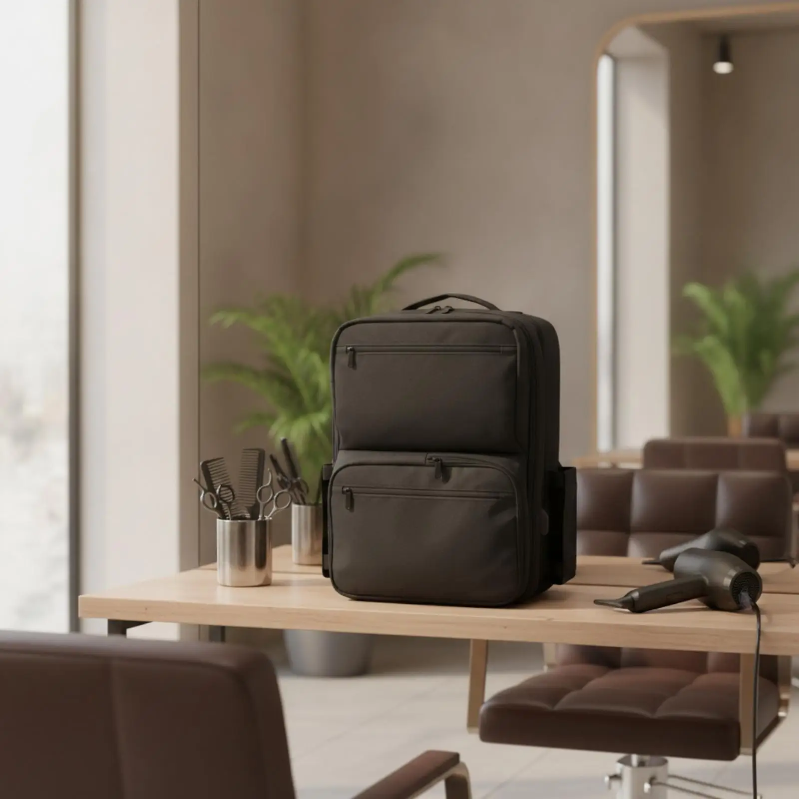 Barber and Cosmetics Backpack with Sliding Organizer Trays Multi-Compartment