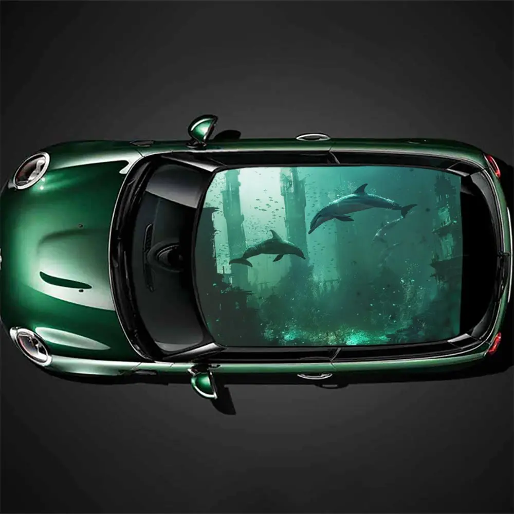 Roaming Animal Dolphin Castle Car Roof Sticker Wrap Racing SUV Auto Accessories Packaging PVC Car Hood Graphic Decal Decoration