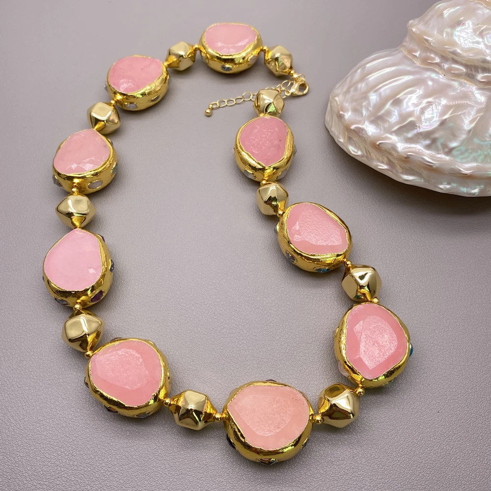 Y·YING Peach Pink Jade Nugget Trimmed Multi Tourmaline Chunk Necklace 18