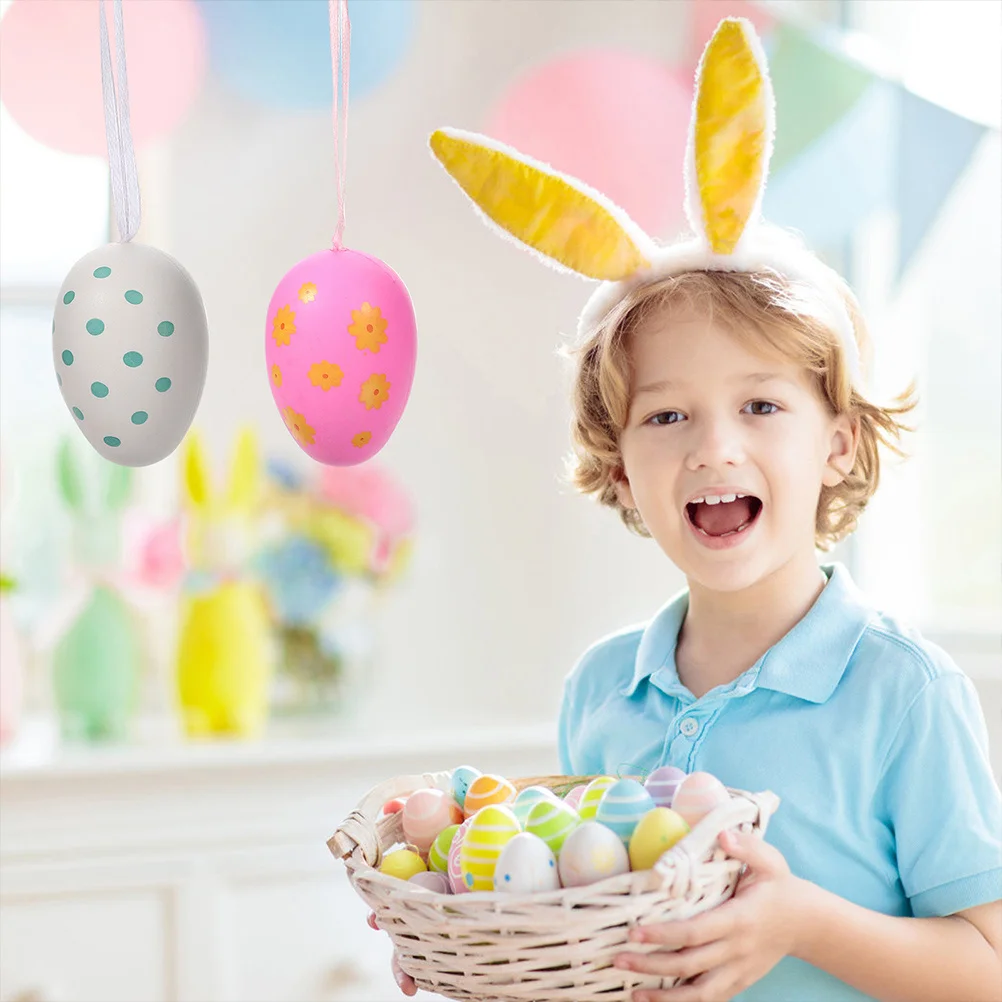 

24pcs Easter Egg Ornaments Colorful Hanging Decorative Eggs Diy Painting Craft Wear-Resistant Adorable Tree Decorations For