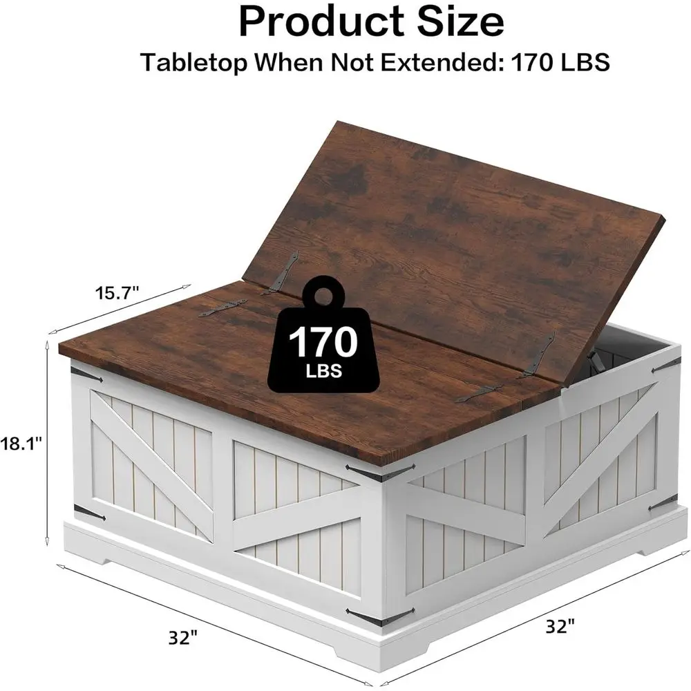 Table basse de rangement carrée 32 avec double couvercle et base en arc pour le salon