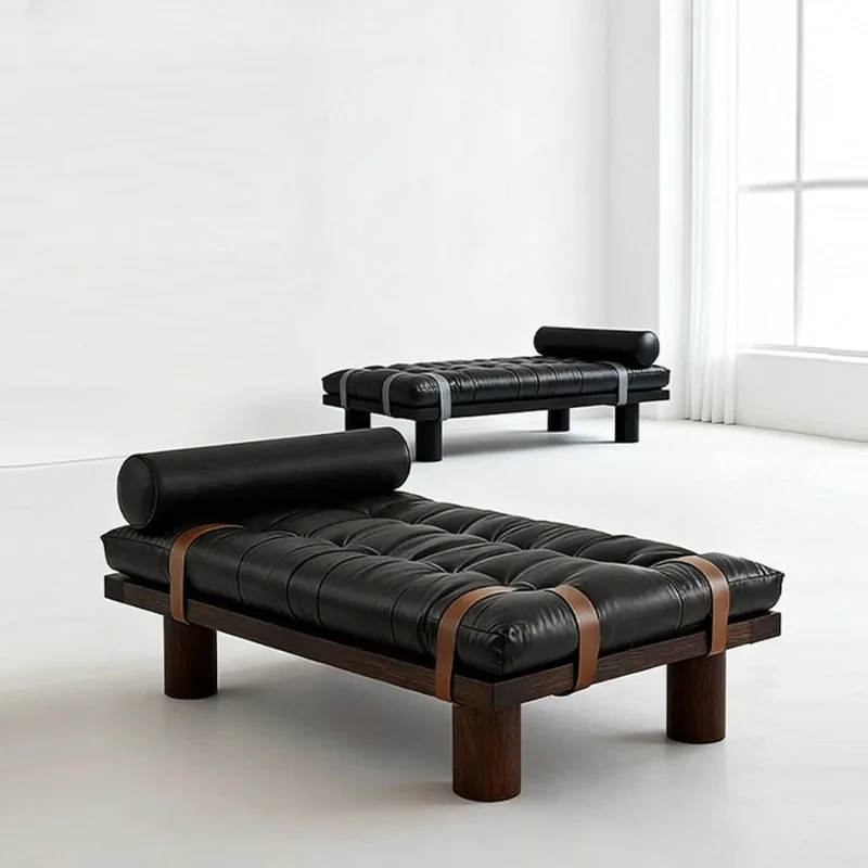 Bench bedroom bedside stool solid wood living room shoe changing stool retro pull button designer leather sofa stool