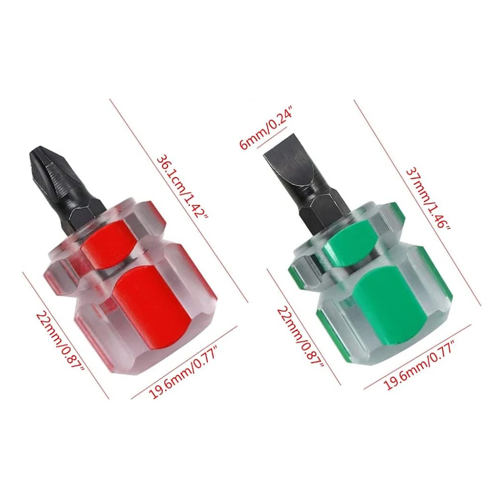 2Pcs Stubby Screwdriver Kit Mini Portable Radish Head Screwdriver Transparent Handle For Car Repair Sewing Machine Repair Tools