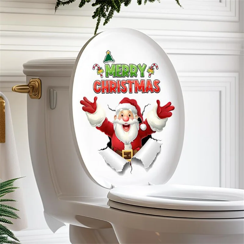 1PCS Self-Adhesive Removable Christmas Wall Sticker Santa Claus English Slogan Decoration for Toilet Bedroom Bathroom