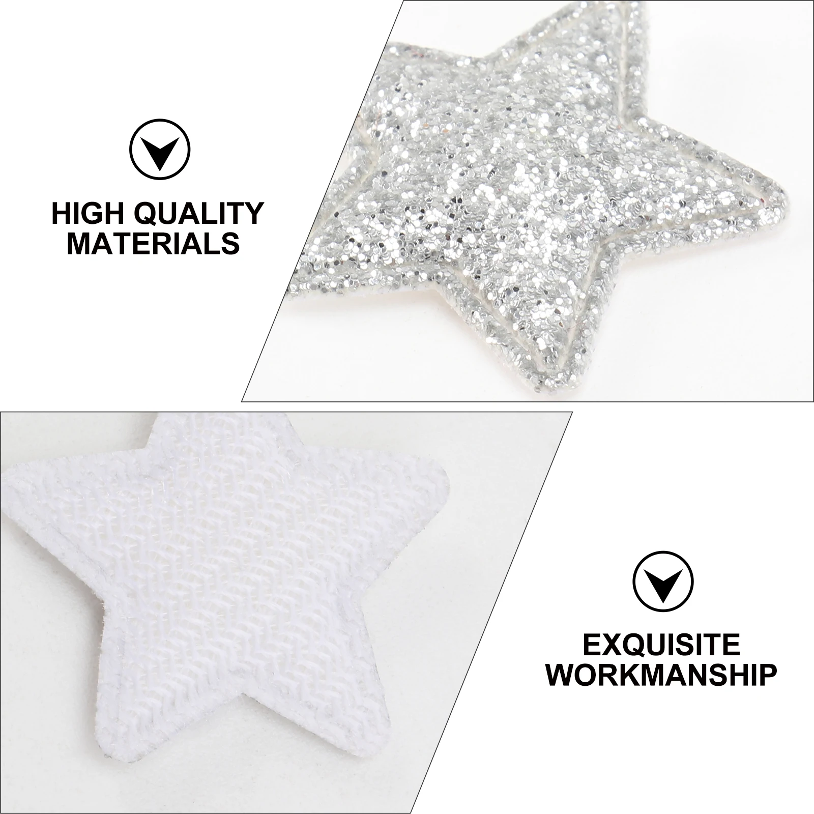 

100pcs Christmas Decor Star Pattern Cloth Stickers Bright Colored Pentagram Patch Applique Fabric DIY Accessories Silver