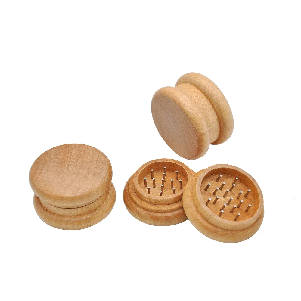 2-Layers 55mm Dia Zinc Alloy Tobacco Grinder Round Wooden Herb Crusher for Kitchen Supplies DIY Cutter Smoking Accessories