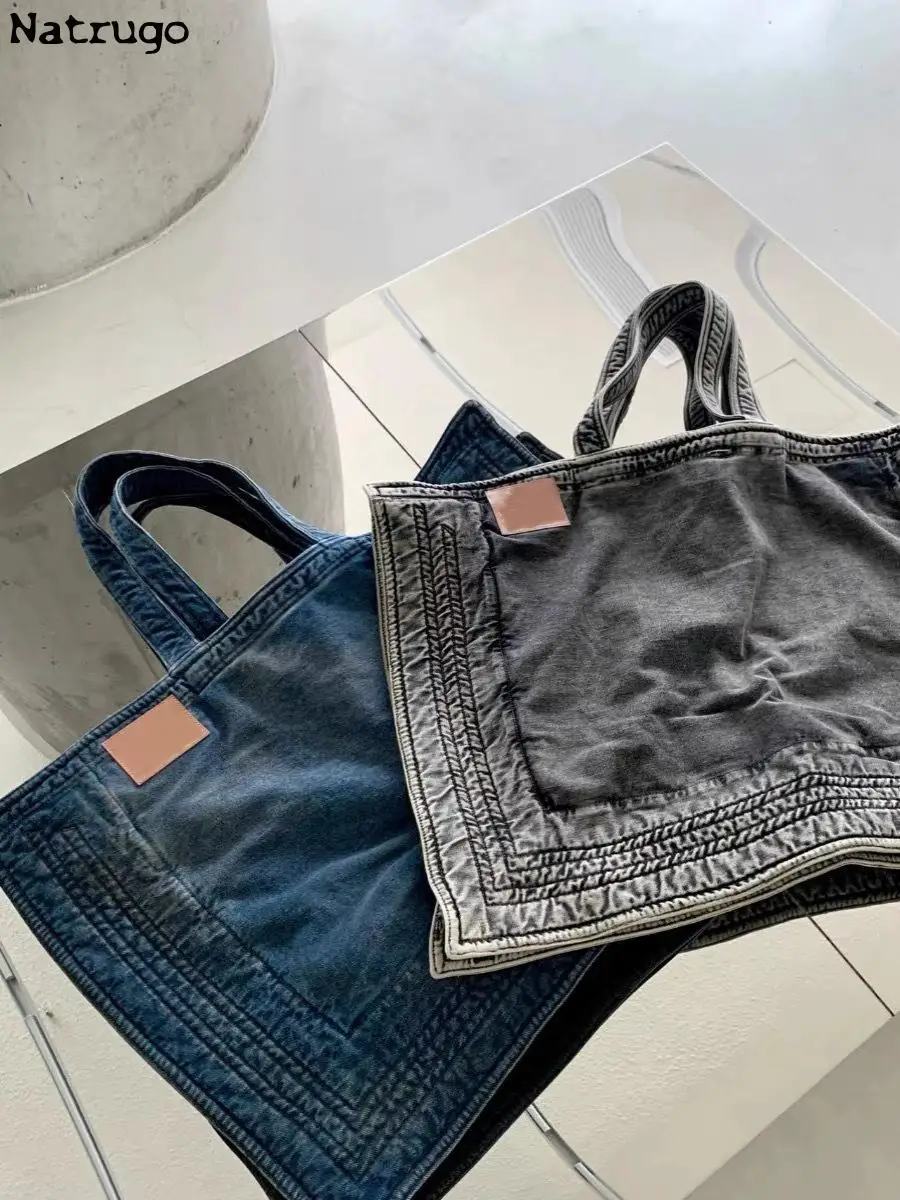 Super Big Jean Bag Women Shoulder Bag Vintage Denim Tote Bag Large Capacity Handbag Hobo Bag