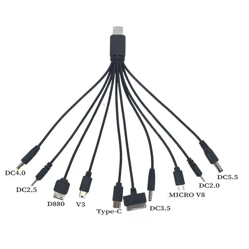 العالمي 10 في 1 USB كابل شحن الطاقة 20 سنتيمتر المصغّر USB تيار مستمر الهاتف المحمول مهايئ شاحن التوصيل الحبل للهواتف