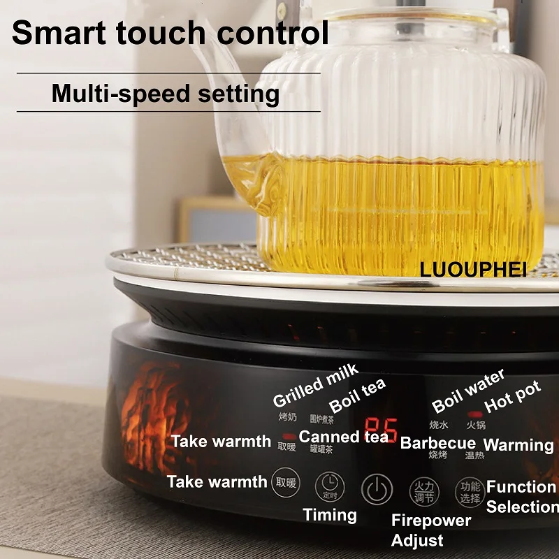 220V Electric Ceramic Stove 1200W High Power Tea Stove Timing Heater Stove Multifunction Boiling Water Heater 4 Gear Adjust