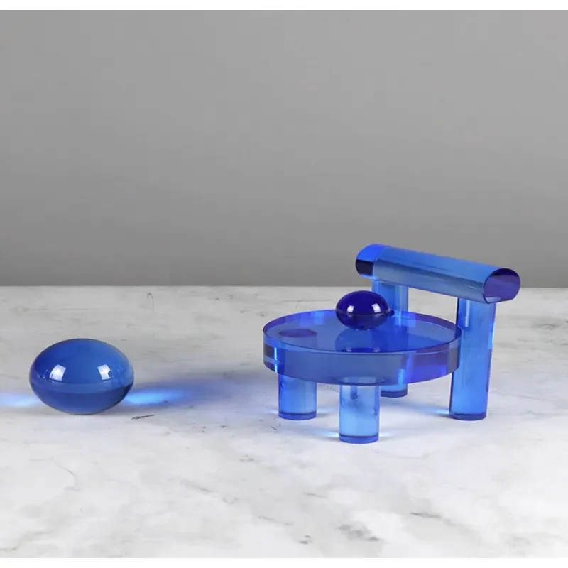 Modern Blue Chair Crystal Ball Ornament for Living Room Study Desktop Light Luxury Home Decor Model Room Sales Office Display