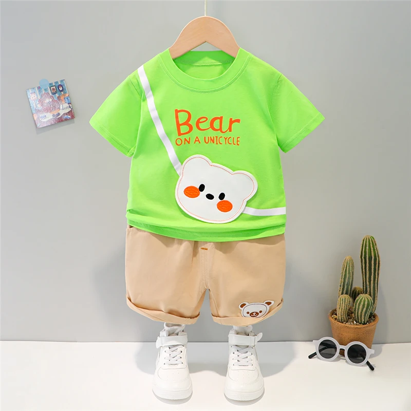 

Summer Baby Boys Girls Clothing Sets Children Cartoon Bear Short Sleeve T Shirt Shorts Toddler Infant Outfits Kids Clothes