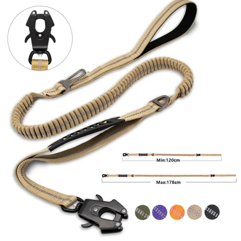 Reflektierende Stoßdämpfende Hundeleine mit Autosicherheitsgurt für Große Hunde Robuste Taktische Bungee-Hundeleine Anti-Zug Hundeleine