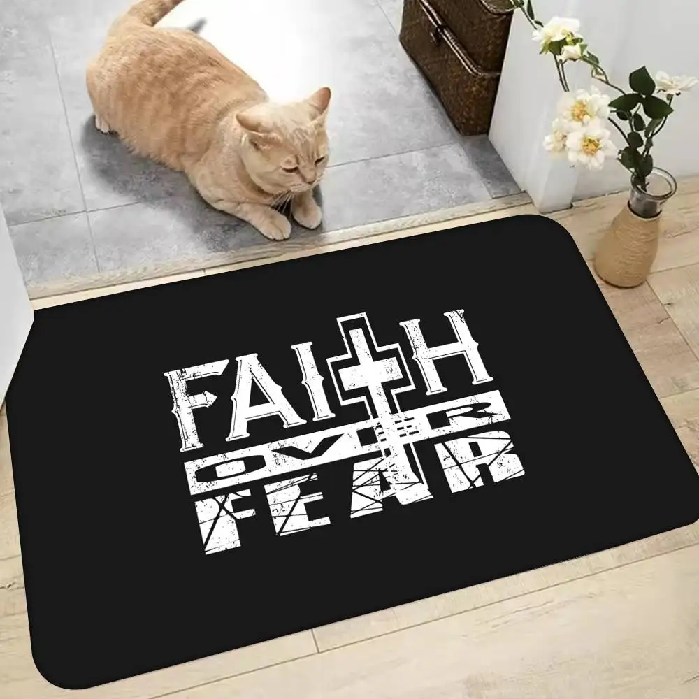 พรมเช็ดเท้าข้อพระคัมภีร์ ศิลปะศักดิ์สิทธิ์ ข้อความจากพระคัมภีร์  สำหรับคริสเตียน  ใช้ในบ้าน ห้องน้ำ  ดูดซับน้ำได้  กันลื่น  ของตกแต่งบ้าน