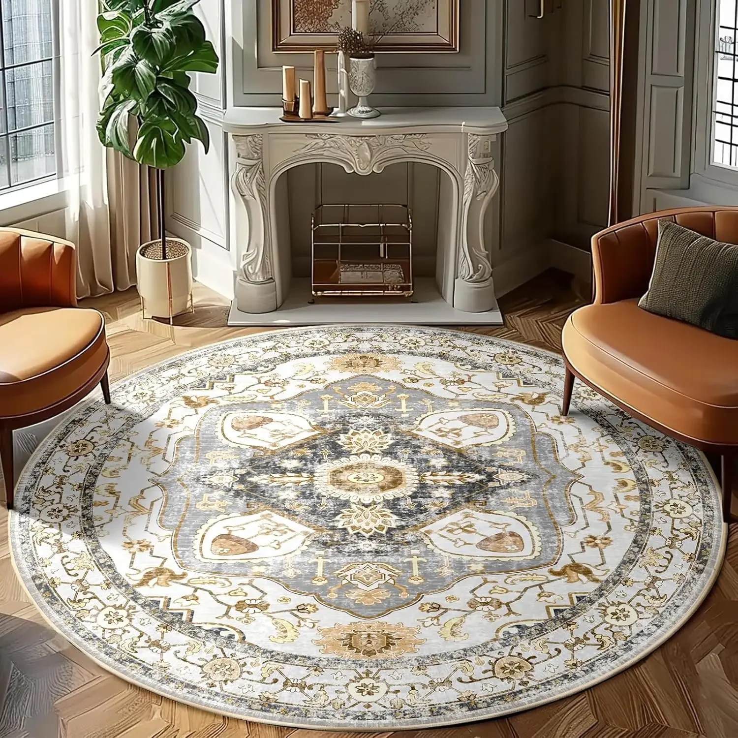 

VIKAMA легкий роскошный цветочный имитация кашемира, круглый ковер для гостиной, спальни, балкона, гардеробной, напольный коврик, домашний декор