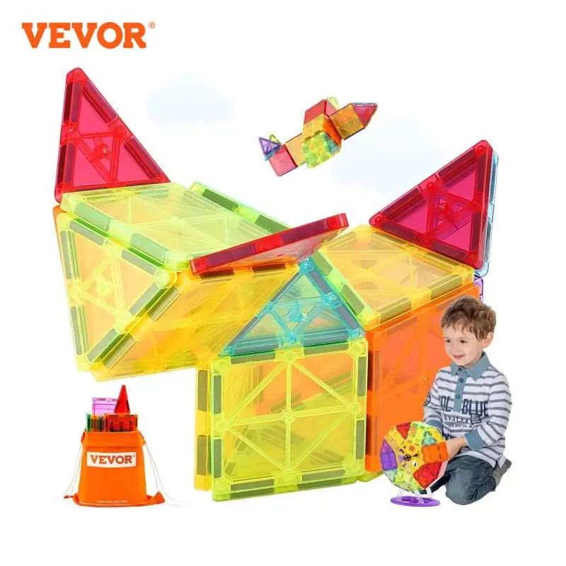 VEVOR 180PCS Magnetic Building Blocks Construction Set Children Magnet Tiles Montessori Educational Toys for Kids Birthday Gifts