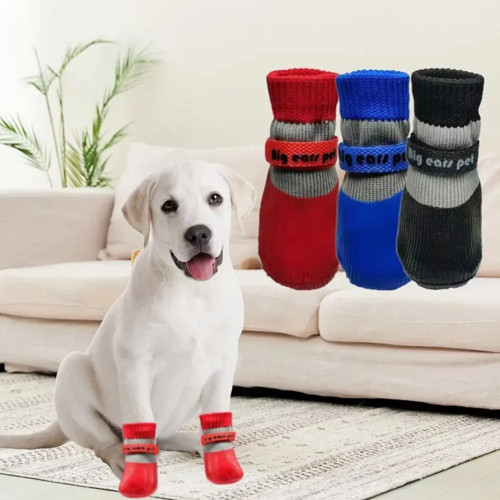 

4PCS Waterproof Winter Dog Shoes Warm Soft Sole Dog Snow Shoes Adjustable Anti-Slip Pet Paw Protectors for Small Dog Chihuahua