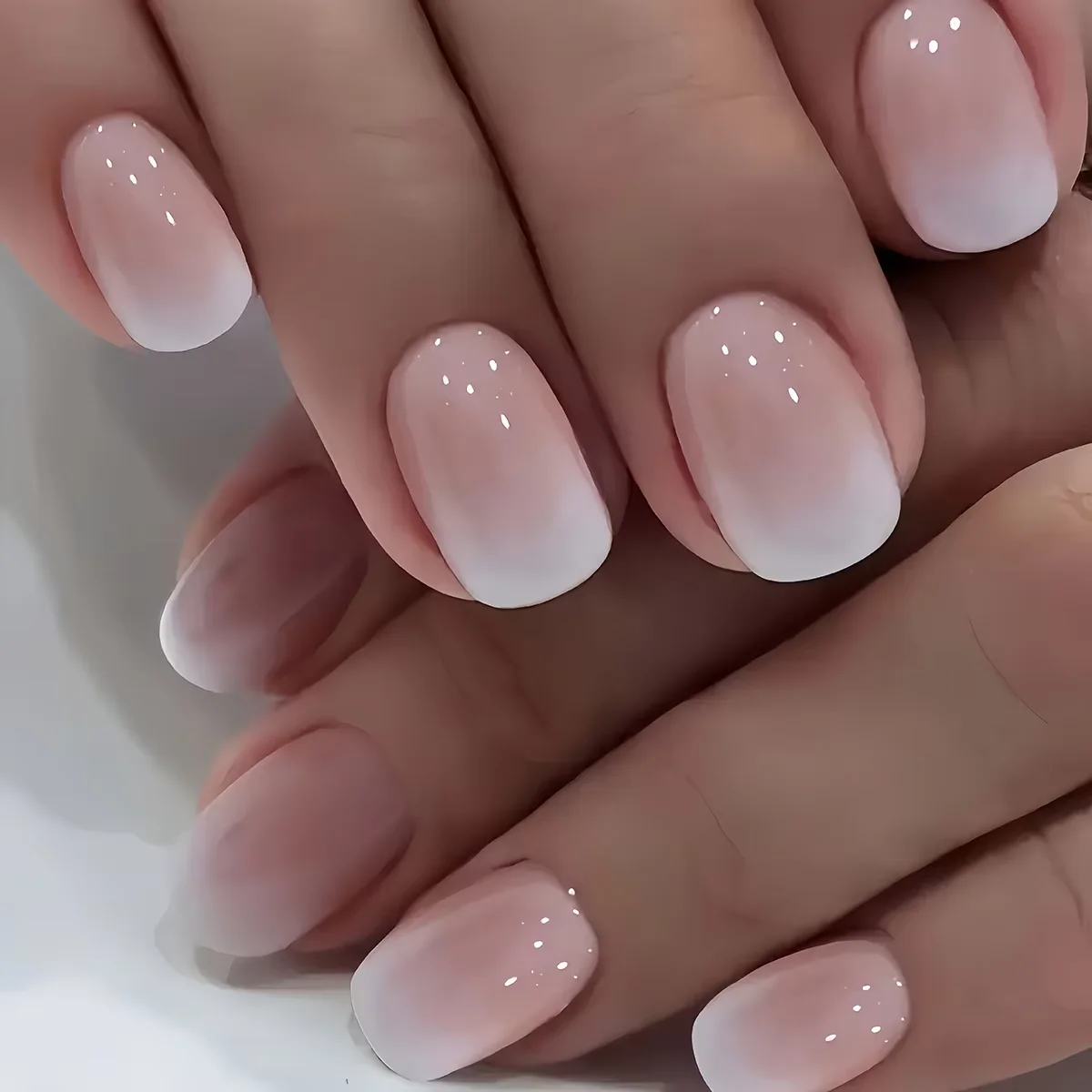 24pcs Flesh Color Gradient Powder Square Short Imitation Nail Plate Fake Nail 1pc Jelly Paste 1pc File Strip
