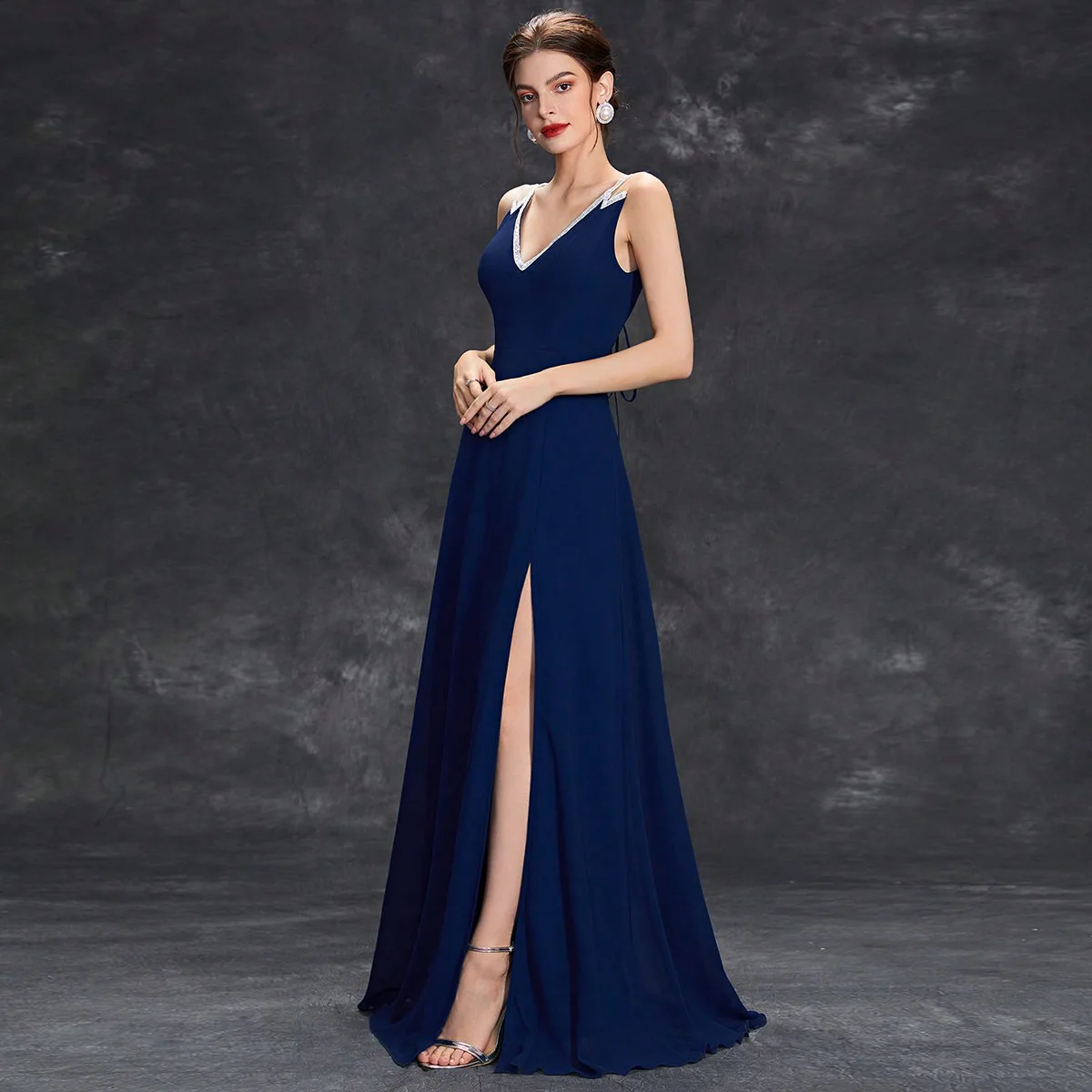 Lamour Stain 2024 Fashion And Simple Evening Dress For Women V-neck Elegant Sexy Prom Dress For Banquet Cocktail Party Vestidos