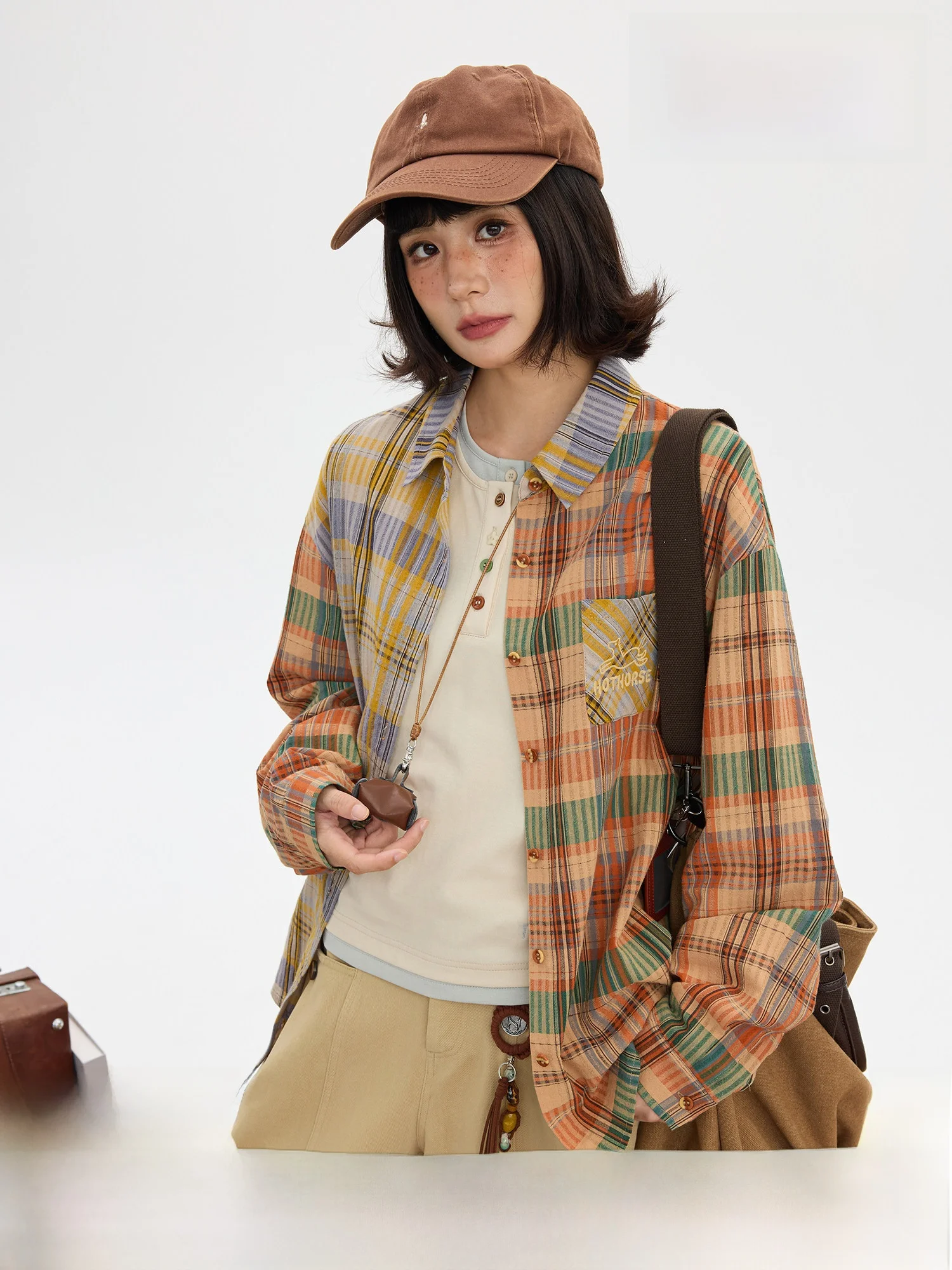 

Retro Sle Asymmetric Lazy Embroidery Logo Cotton irt Original Design Casual Breathable Long Sve Women's irt