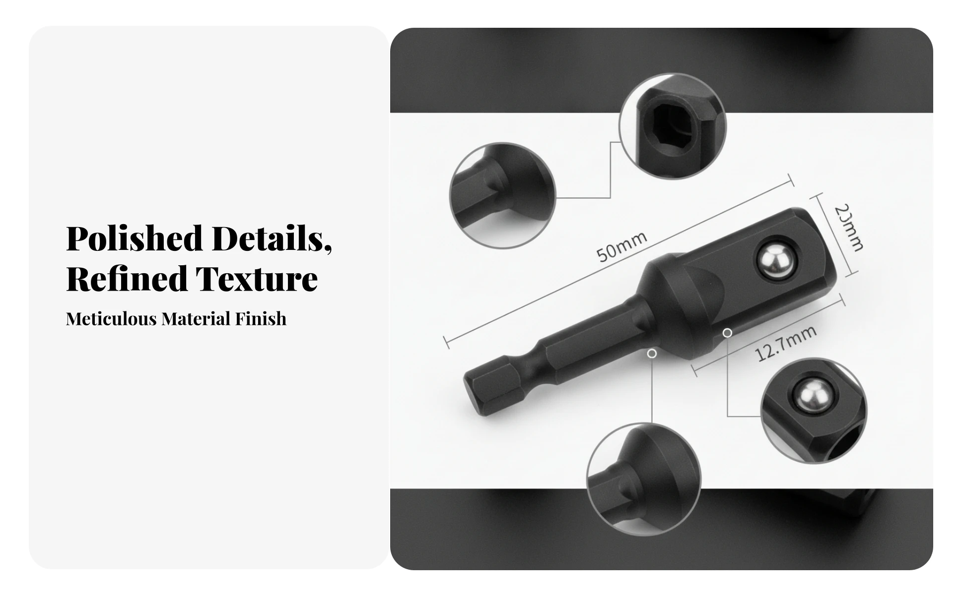 Cylindrical Hex to Square Drive Adapter Tool Accessory Darkened 6.35 Mm Hex Driver Adapter Forged-Looking for Impact Wrenches Cylindrical Hex to Square Drive Adapter Tool Accessory Darkened 6.35 Mm Hex Driver Adapter Forged-Looking for Impact Wrenches