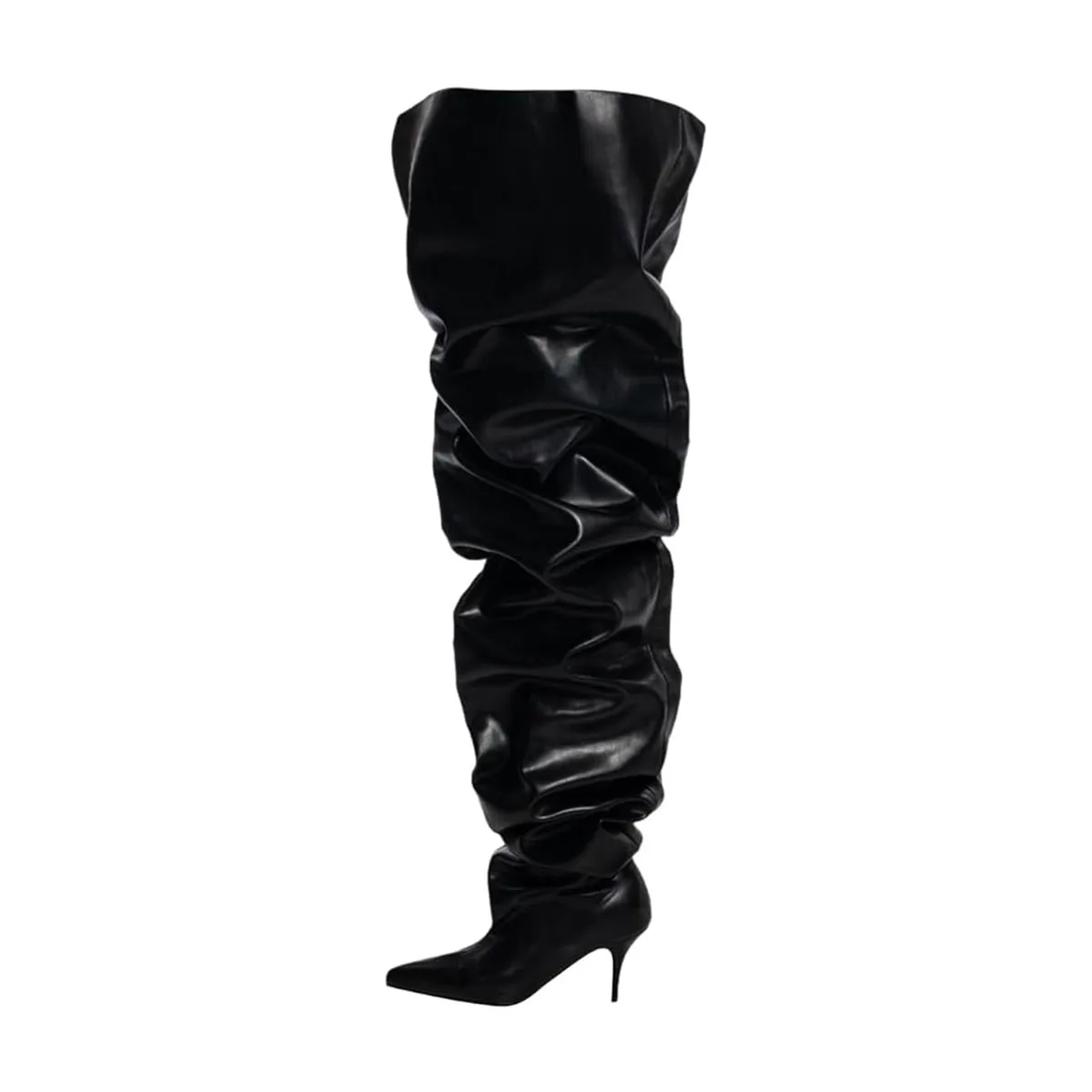 Arden Furtado Spring red PU Large tubular boots Pointed toe pull-on Stilettos heels Pleated Over the knee boots Extra large size