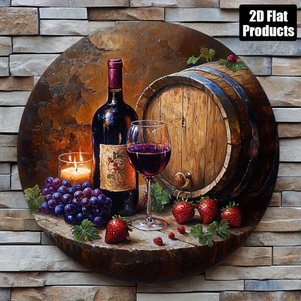 Vino temático, con botellas de vino, vaso, uvas y fresas, apto para bares, cocinas y cafeterías