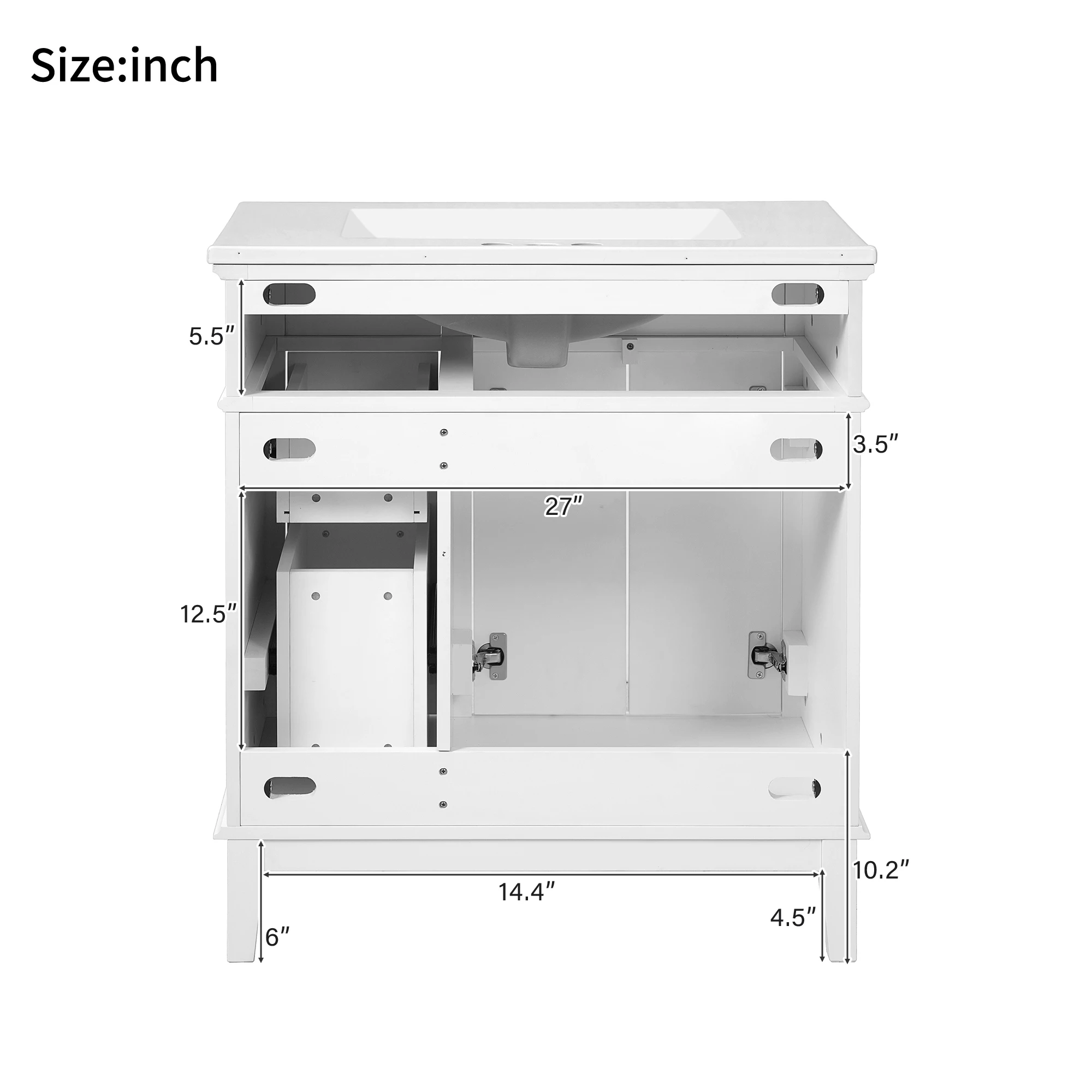 โต๊ะเครื่องแป้งห้องน้ํา SH.KL 30" พร้อมอ่างล้างจานเซรามิก, ตู้เก็บของทันสมัยพร้อมประตูแบบปิดแบบนุ่มนวล, เฟอร์นิเจอร์ห้องน้ํา, โต๊ะเครื่องแป้ง