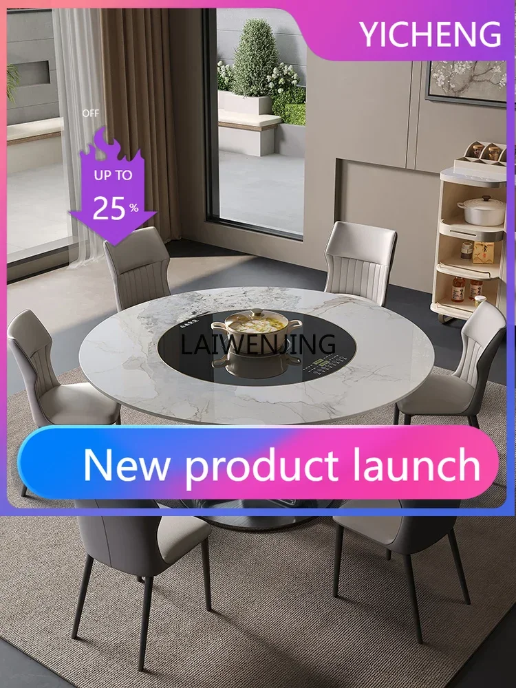 LYY  rock slab light luxury simple restaurant table and chair combination embedded multi-functional induction cooker dining