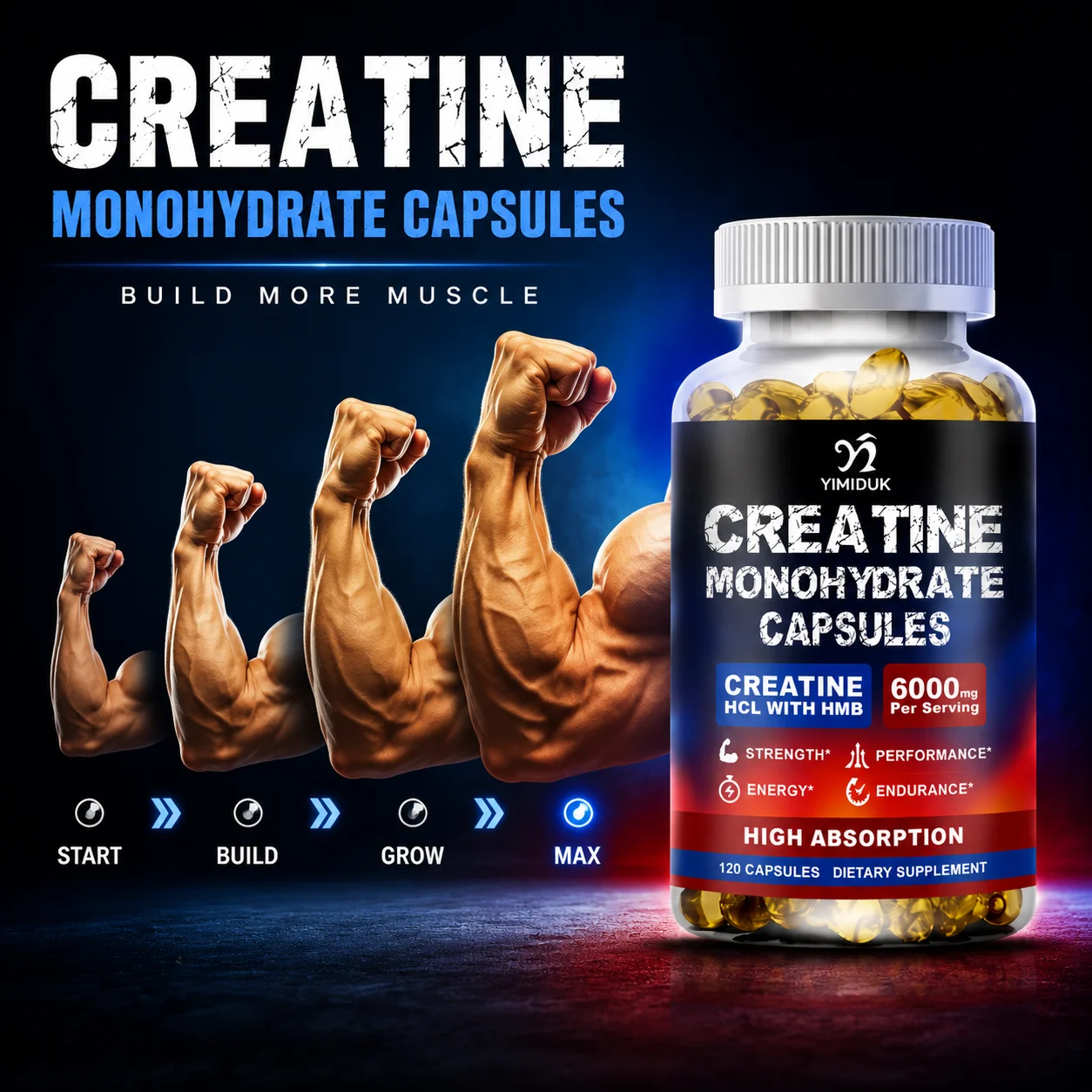 Creatine Hcl Capsule - Dual Creatine Monohydrate Capsules, with HCL