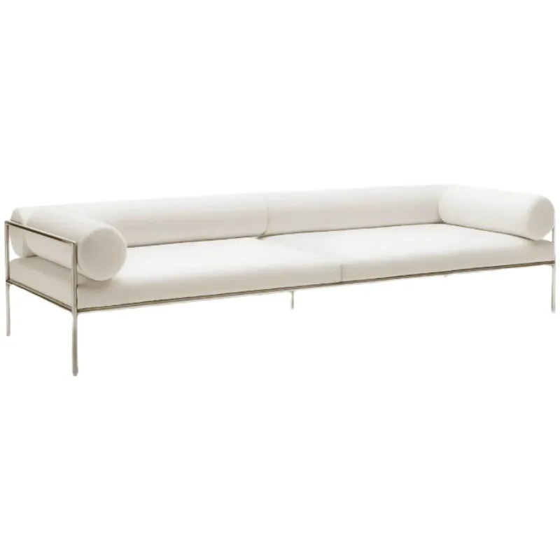 

Modern simple stainless steel fabric sofa single double triple beige sofa