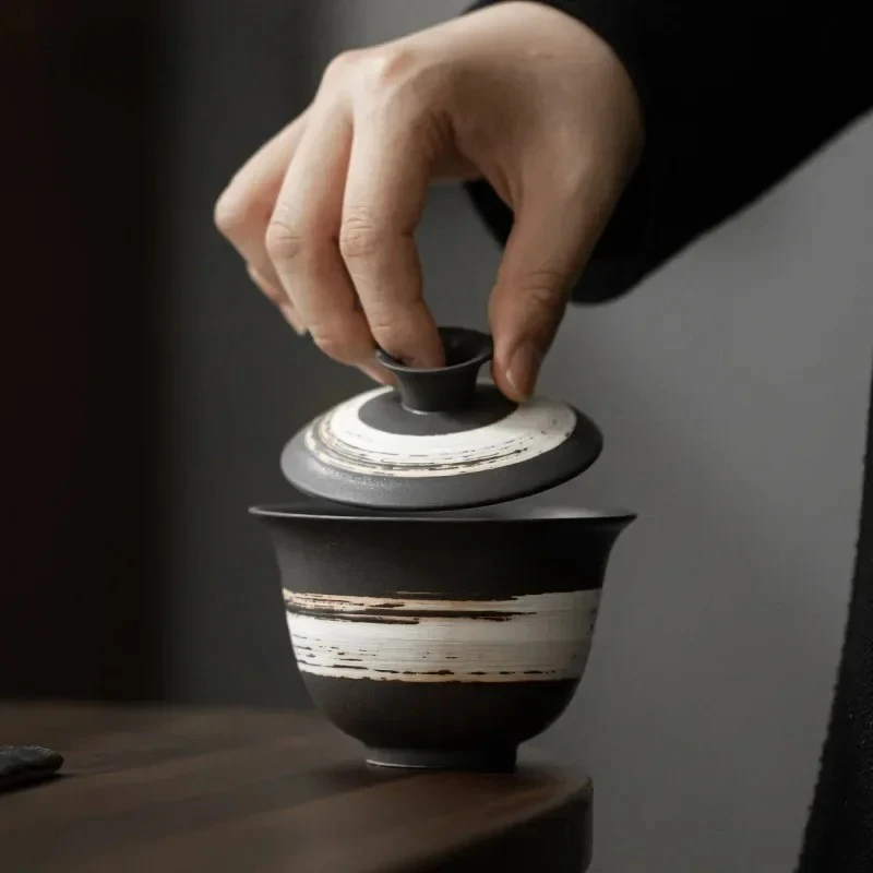 Kung Fu Tea Teaware Gaiwan Large Capacity Tea Making Device Stoneware Retro Ceramic Tea Bowl Gaiwan