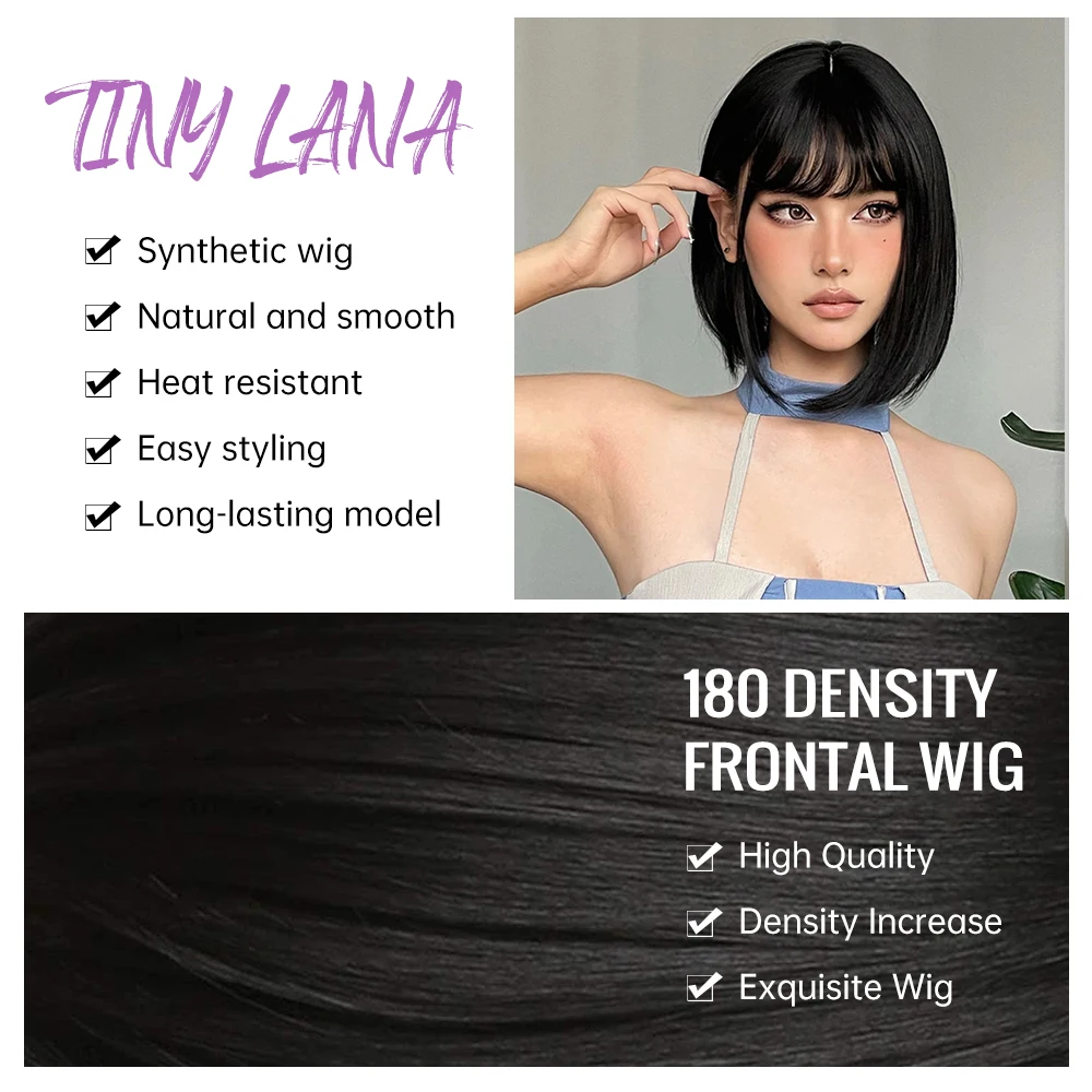 Bob Black Synthetic Wig with Bangs for Women Afro Short Dark Straight Wigs Cosplay Halloween Natural Hair Lolita Heat Resistant