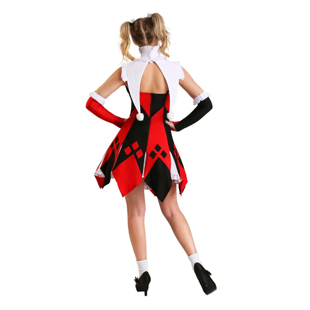 Women Circus Clown Costume Halloween Carnival Party Cosplay Funy Jester Stage Performance Fancy Dress