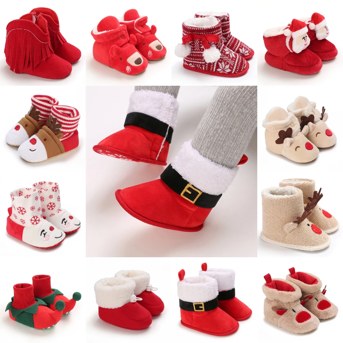 Infant Newborn Booties Santa Foot Socks Baby Christmas Boots Lovely Snowflake Santa Design Winter Warm Slippers Anti-Slip Shoes