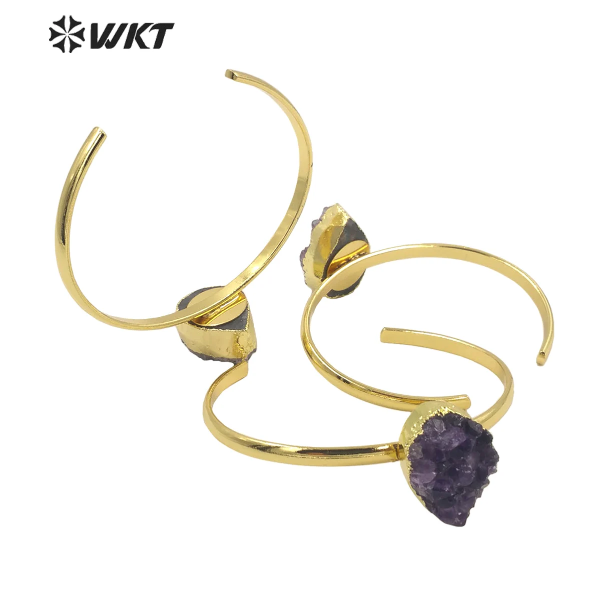 WT-B611 Fashion gold plated teardrop Amethyst bangle small band adjustable size stone bangle for women gift cuff bangle