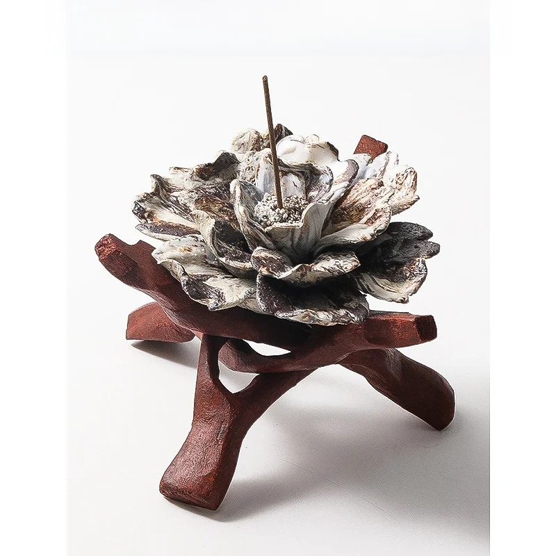 

Handmade Ceramic Peony Flower Incense Holder Base Zen Style Traditional Handcraft Chinese Style Birthday Gift Home Decor