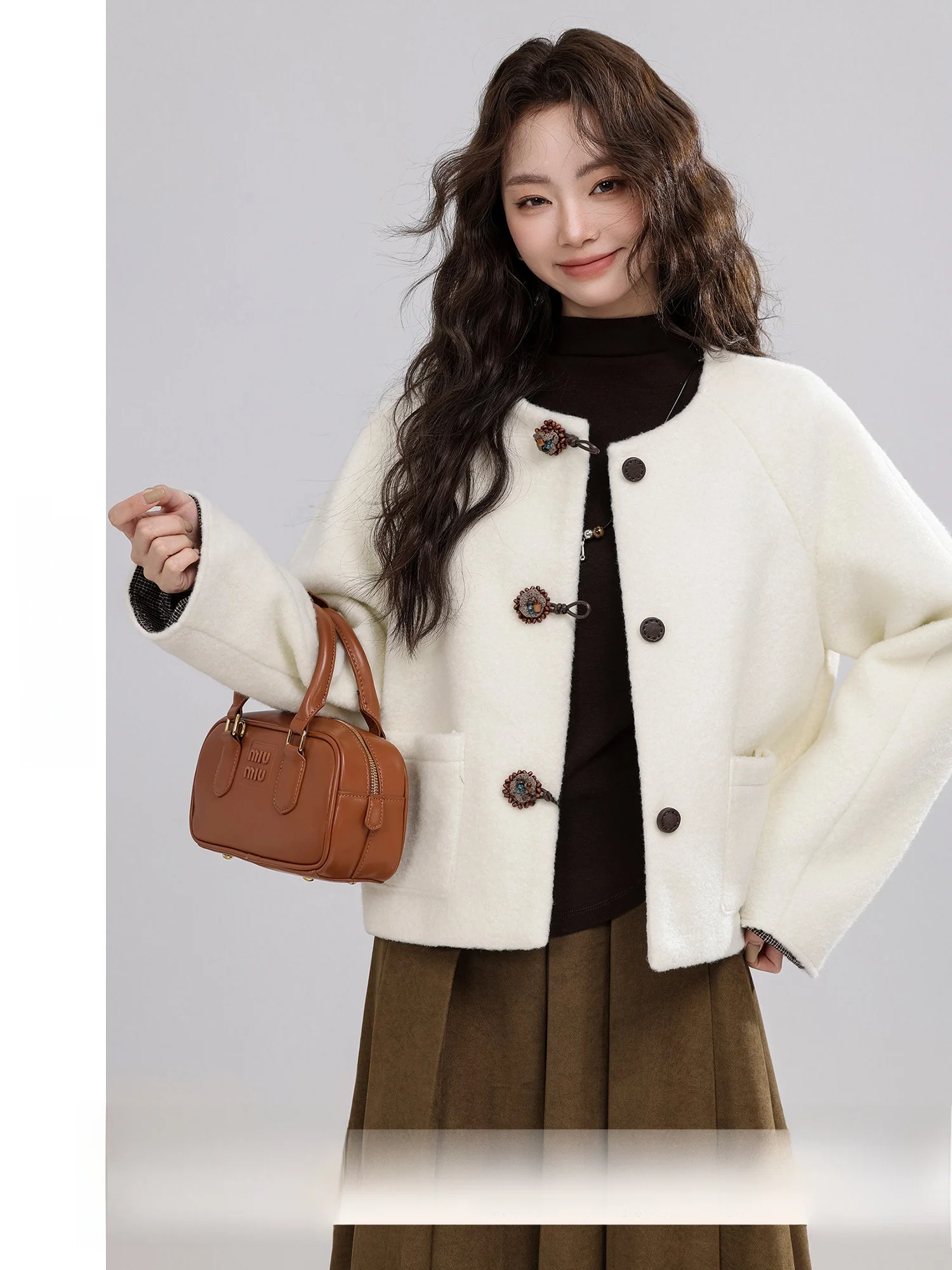 

Ele Woolen Coat for Women Retro Feel Winter New Arrival High End Korean Sle Straight Cut Long Sve round Ne Single ...