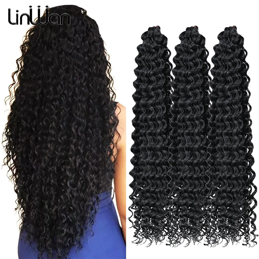 Extensions Capillaires Synthétiques Bouclées au Crochet pour Femme, Cheveux Tressés, Deep Wave, Ombré Blond Brun, Vague d'Eau, 22 Pouces