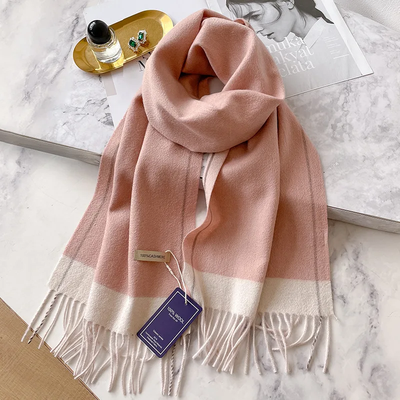 100% Cashmere Winter Design Pashmina Wool Scarf for Women Warm Thick Shawls and Wraps Female Bufanda Echarpe Tassel Muffler