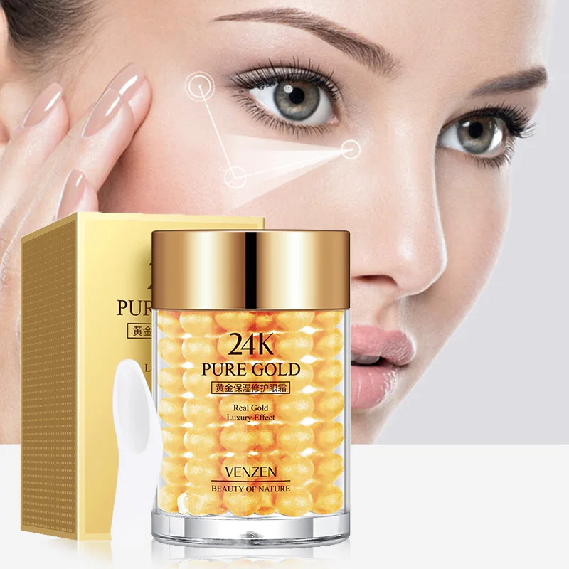 VENZEN 24K Gold Eye Cream Moisturizing Anti Puffiness Anti Wrinkle Remove Dark Circle Anti-Aging Women Eyes Care Lift Firm Skin