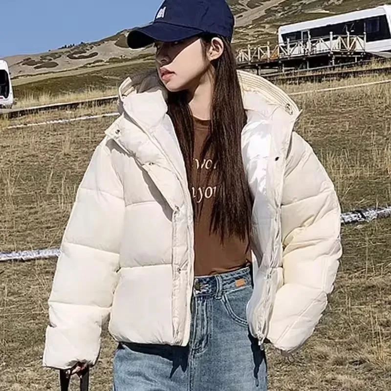 

2025 Winter New Pocket Casual Parkas Women Zipper Cardigan Hooded Cotton-padded Thicken Snow Wear Coats Warm Outwear