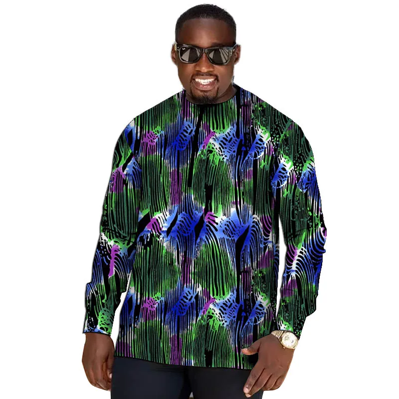 

Оригинальный дизайн: Мужские рубашки с круглым вырезом в африканском стиле, с восковым принтом, для вечеринок, винтажный стиль, индивидуальный пошив